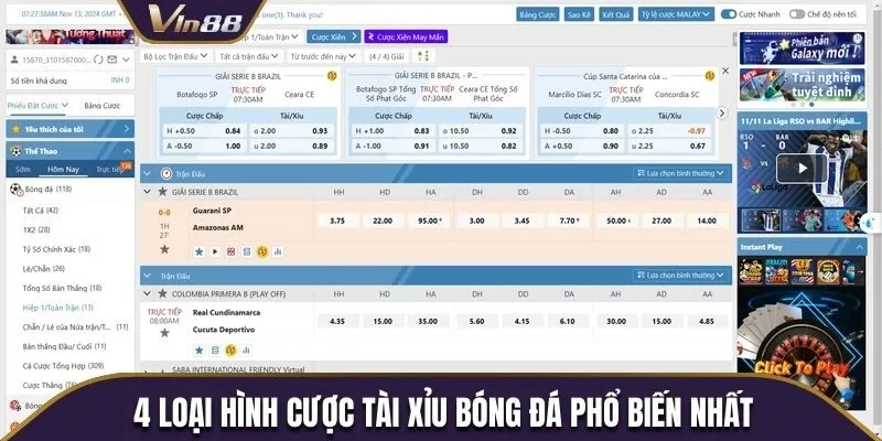 4 loại hình cược tài xỉu bóng đá phổ biến nhất