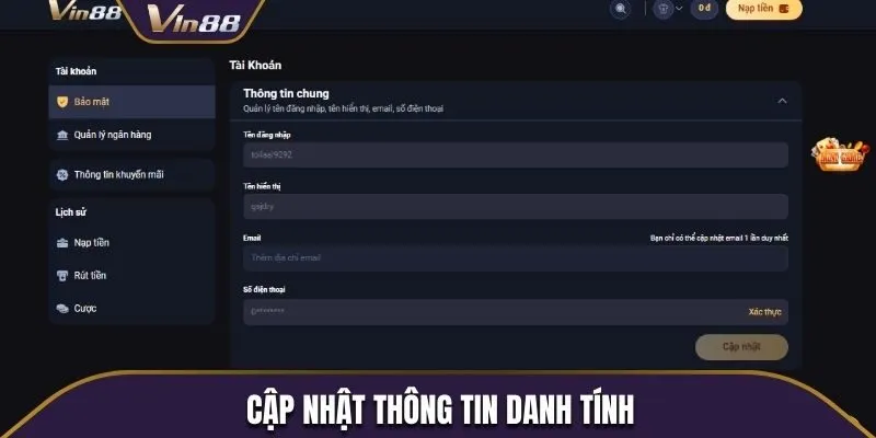 Cập nhật thông tin danh tính
