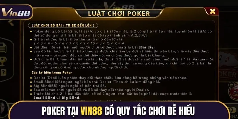 Poker tại Vin88 có quy tắc chơi dễ hiểu
